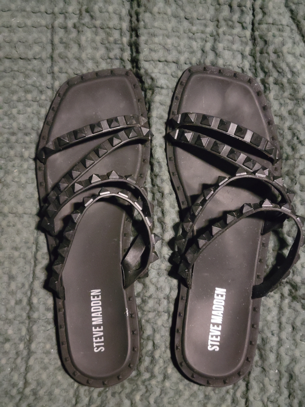 Steve Madden Black Pyramid Stud Strap Slide Sandals